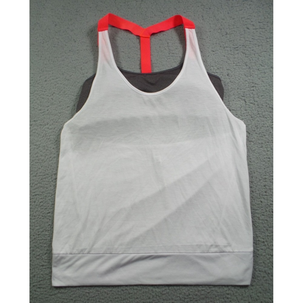 Alo Yoga Top Womens Size Large White Gray‎ Current Tank Built-In Bra Stretch NWT